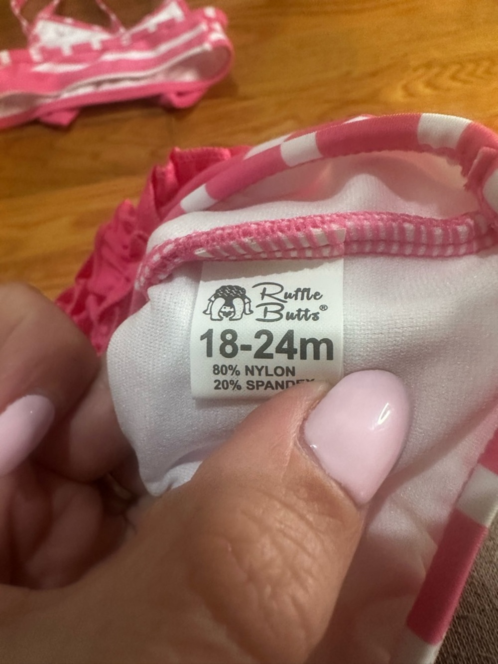 Ruffle Butts Pink & White Striped 2 Pc Bathing Suit Baby Girl 18-24 Months - Picture 4 of 6